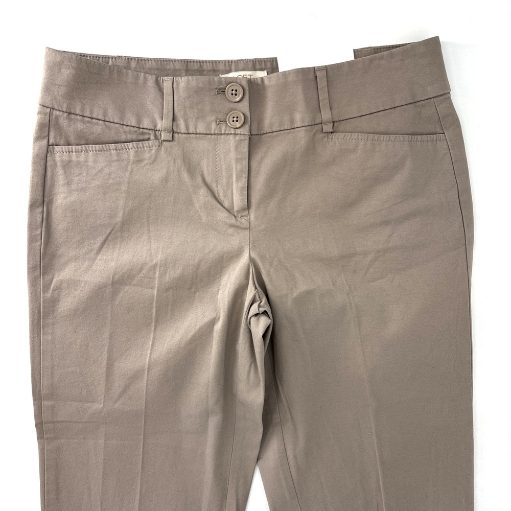 NWT LOFT‎ 4P Petite Original Crop Pants Straight Trouser Capris Khaki Tan Button - Picture 2 of 9